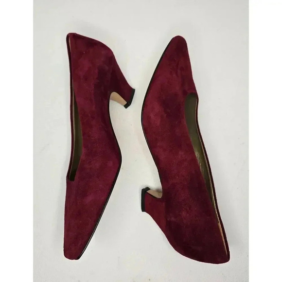 Vintage Paloma Bordeaux Red Suede High Heels Pumps Shoes 8 1/2 B ITALY NWOT - Picture 5 of 9